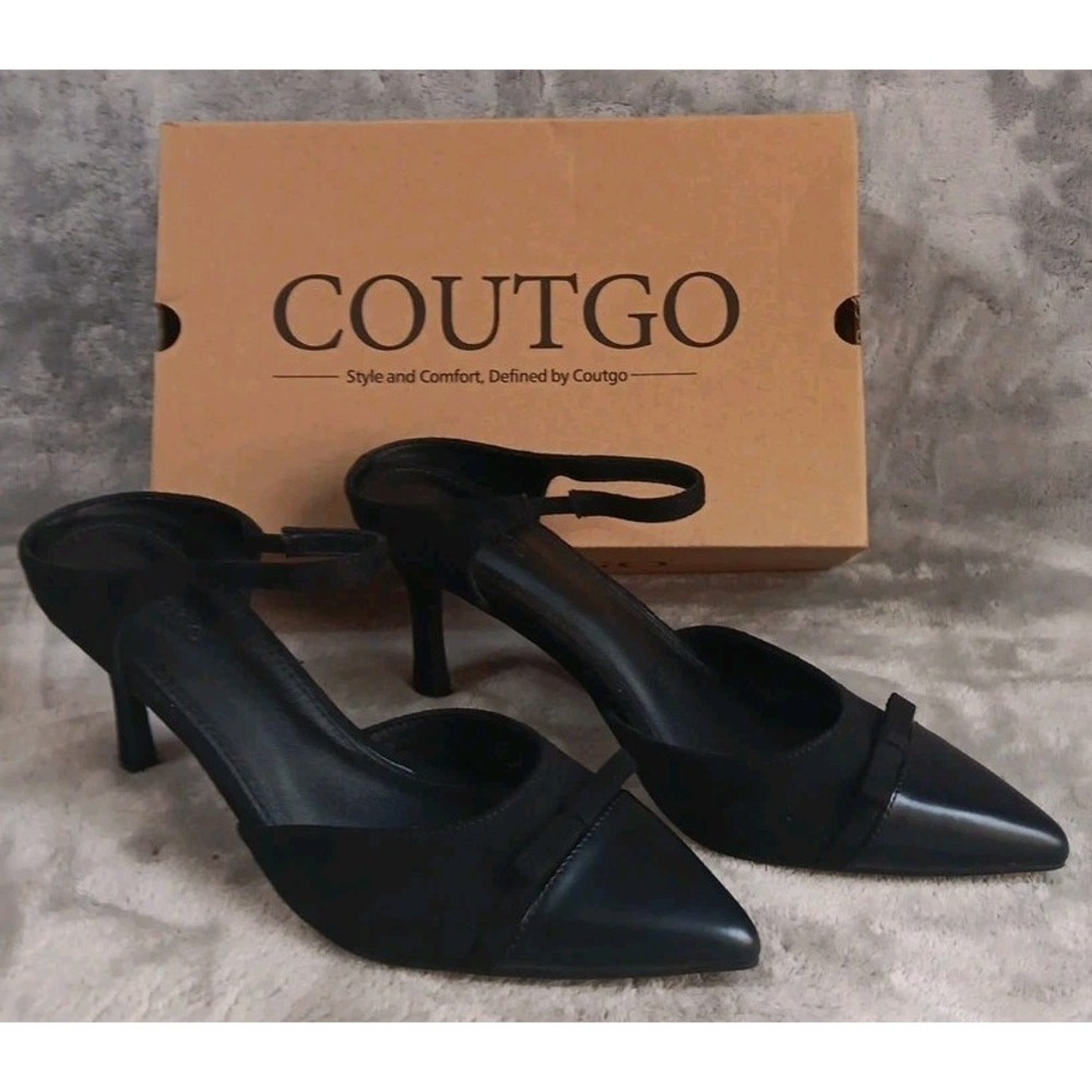 Coutgo Womens High Heels 8.5 Mules Stiletto Ankle Strap‎ Bow Pumps Suede Patent